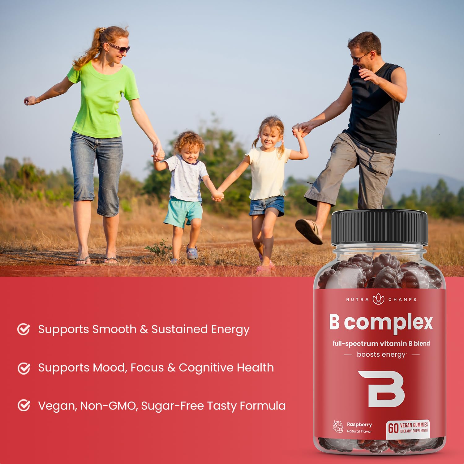NutraChamps Gomitas Complejo B, gomitas masticables para uso diario