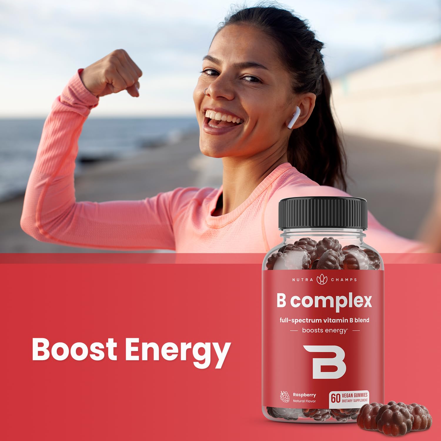 NutraChamps Gomitas Complejo B, textura suave para masticar fácilmente