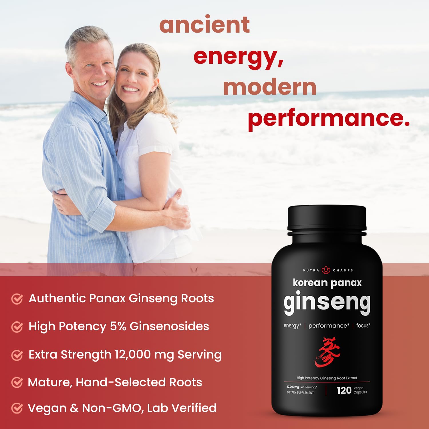 Etiqueta del producto NutraChamps ginseng rojo coreano mostrando ingredientes