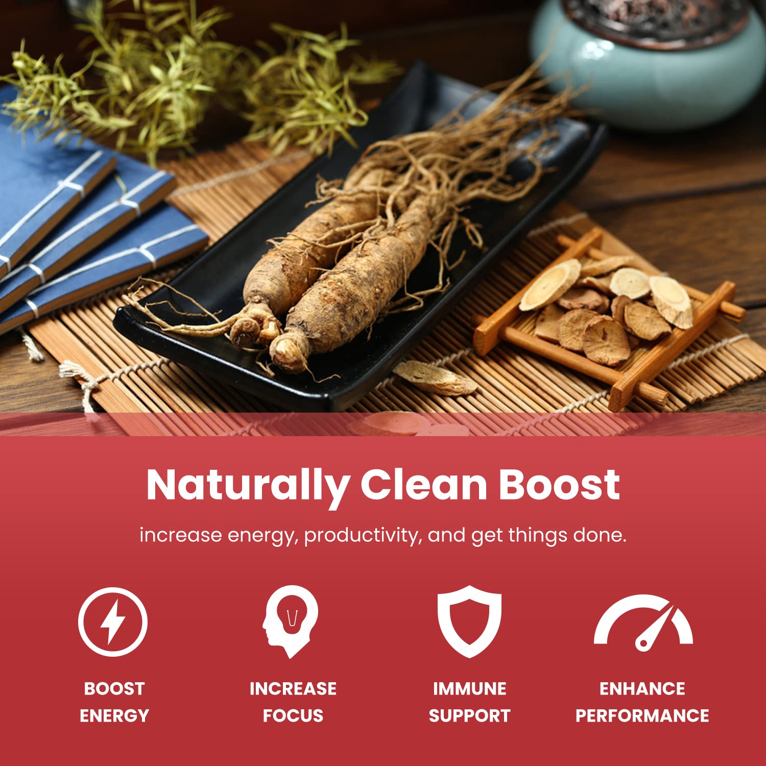 Manos sosteniendo cápsulas NutraChamps ginseng rojo coreano