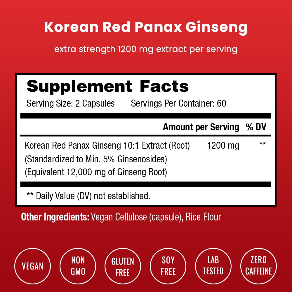 Primer plano de las cápsulas NutraChamps ginseng rojo coreano