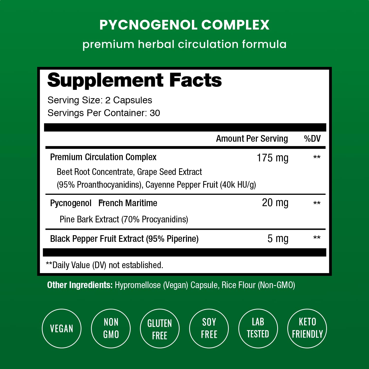 NutraChamps Pycnogenol - etiqueta frontal con información de ingredientes clave