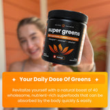 NutraChamps Super Greens mezcla al batido: preparación rápida y sabor agradable.