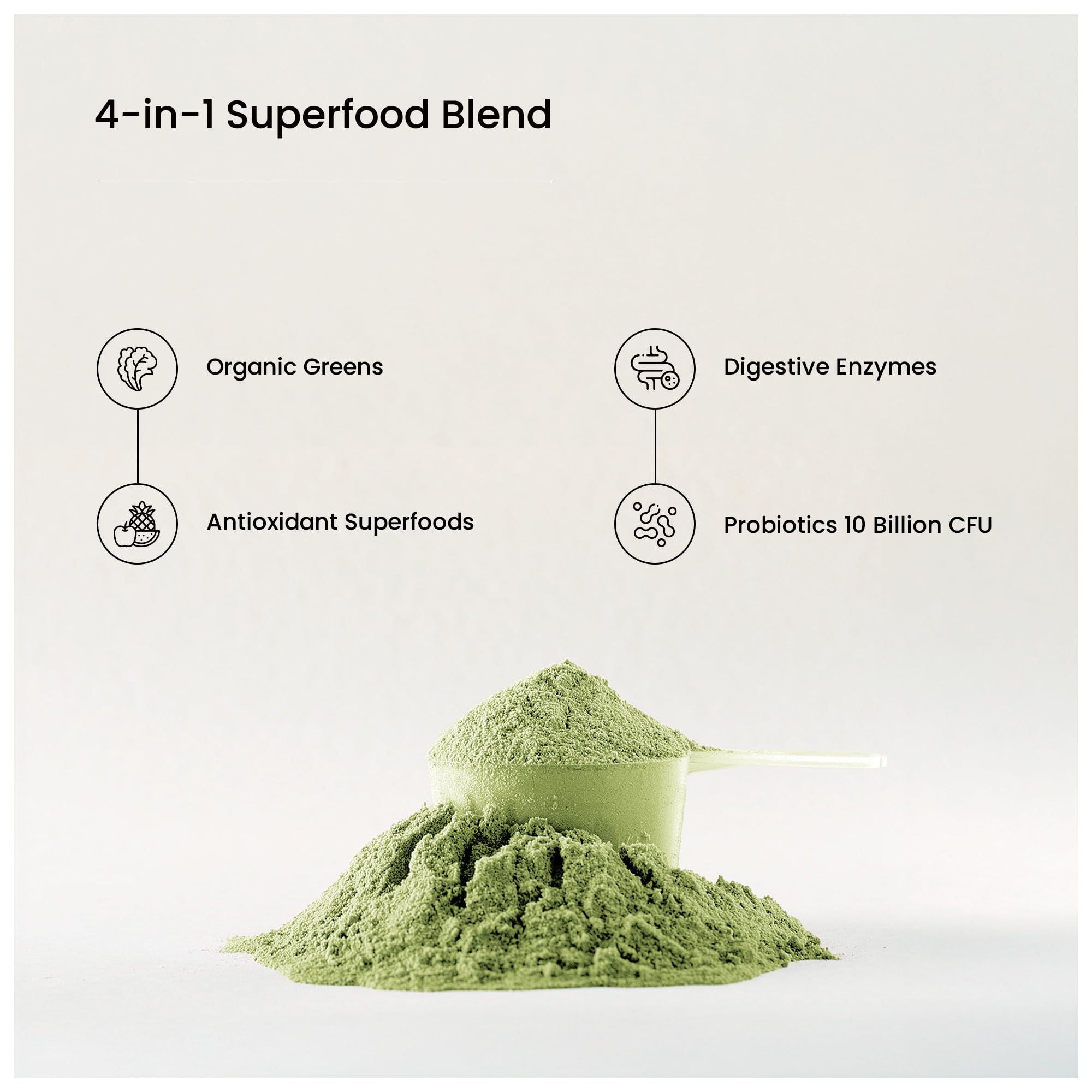 NutraChamps Super Greens, preparación rápida, mezcla sin esfuerzo para energía diaria.