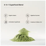 NutraChamps Super Greens, preparación rápida, mezcla sin esfuerzo para energía diaria.