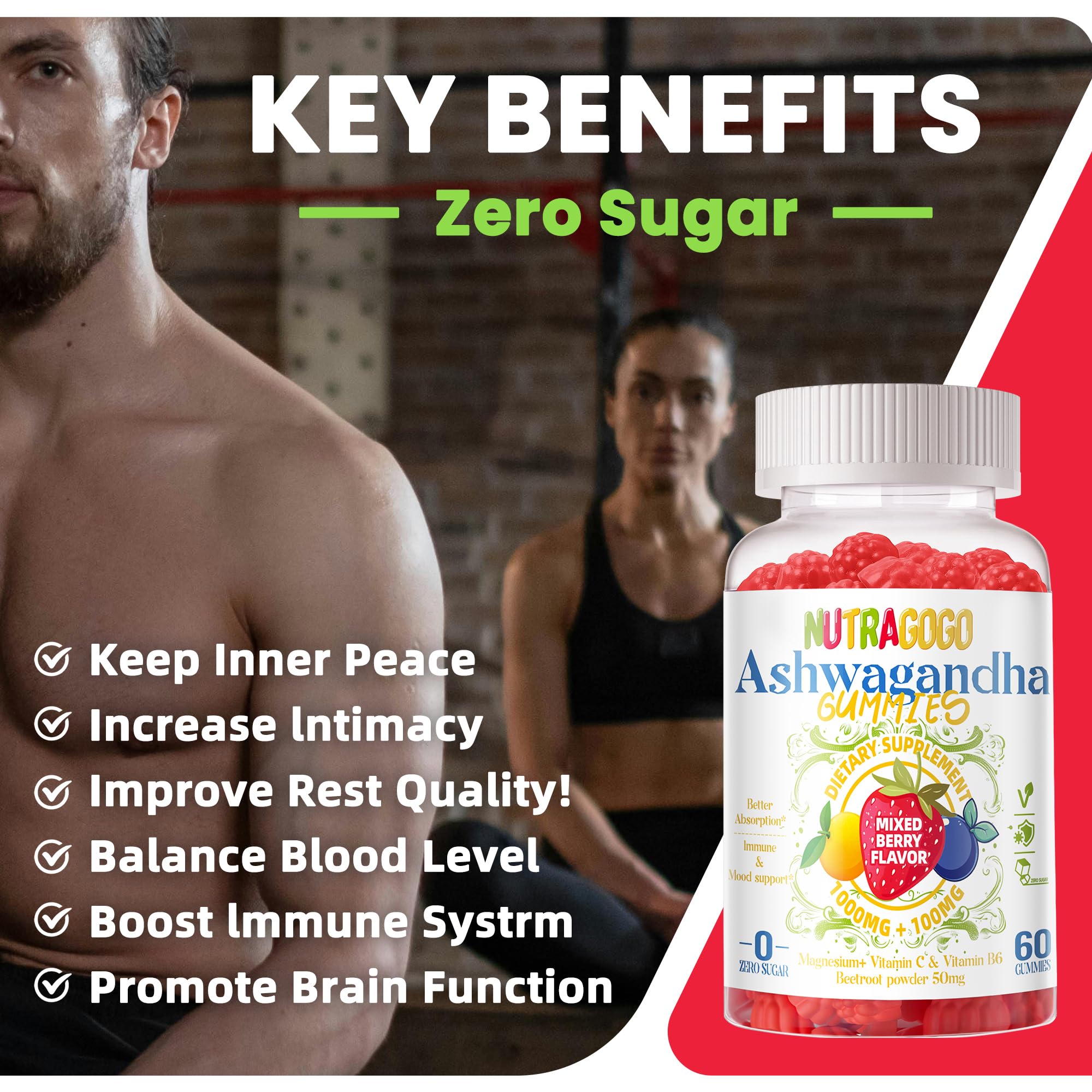 NUTRAGOGO Ashwagandha D3 Gominolas textura-frutos-rojos: sabor natural