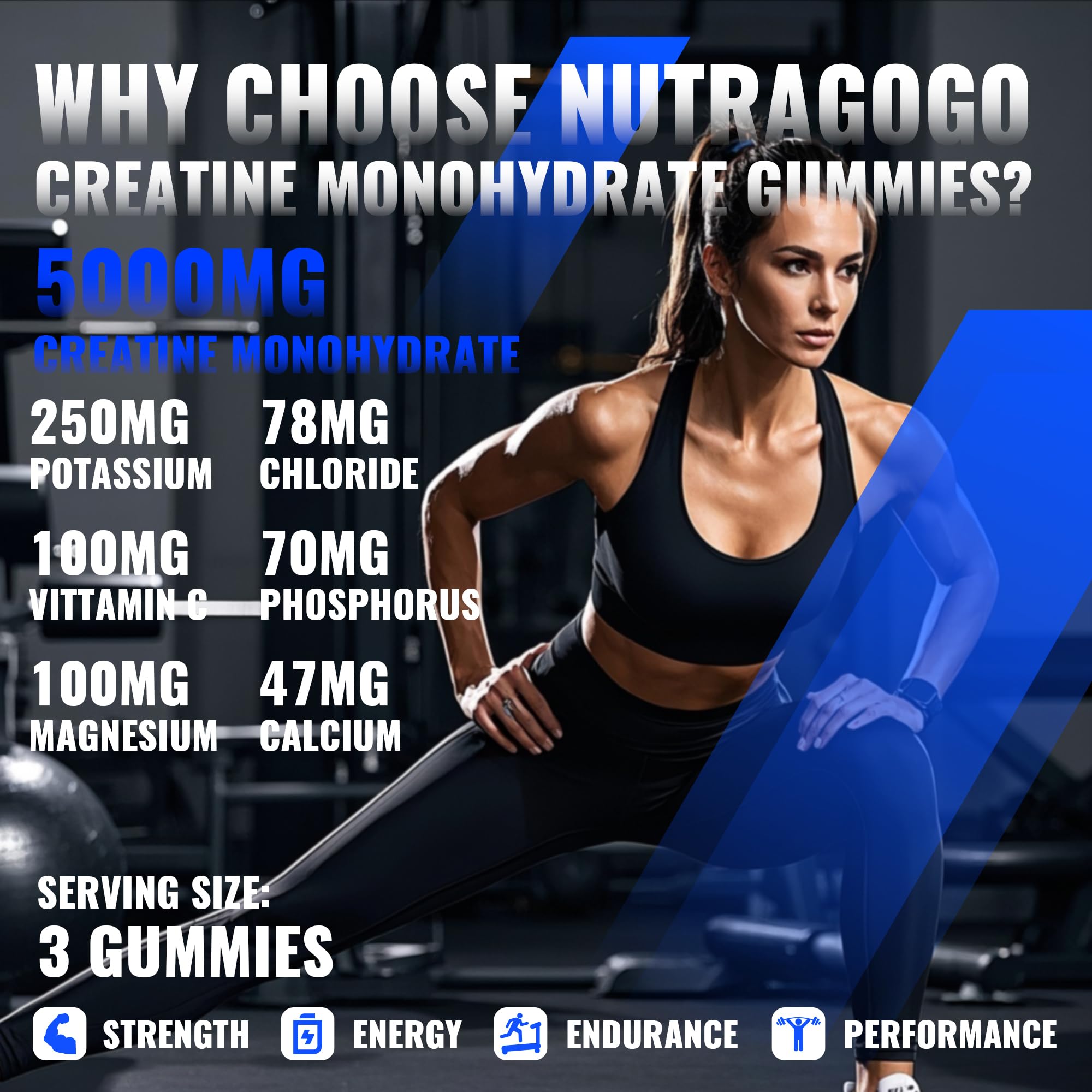 NUTRAGOGO creatina gomitas porciones fáciles de medir y tomar en cualquier momento