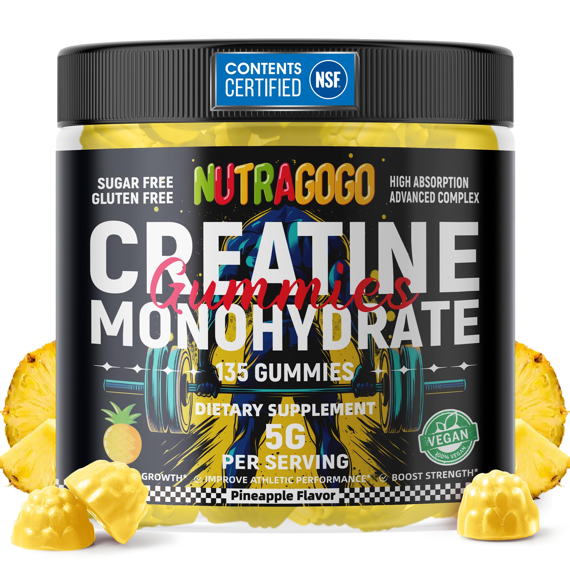 NUTRAGOGO gominolas de creatina monohidrato en bote para entrenamiento diario