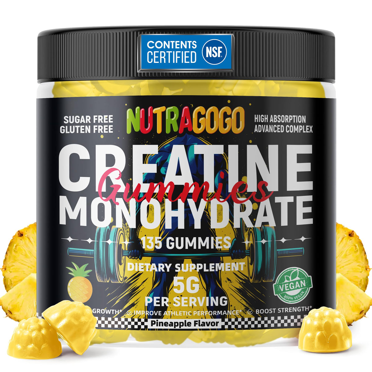 NUTRAGOGO gominolas de creatina monohidrato en bote para entrenamiento diario