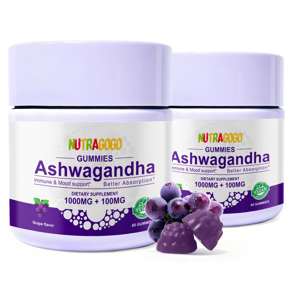 NutragoGo gomitas Ashwagandha sabor uva mora para relajación suave