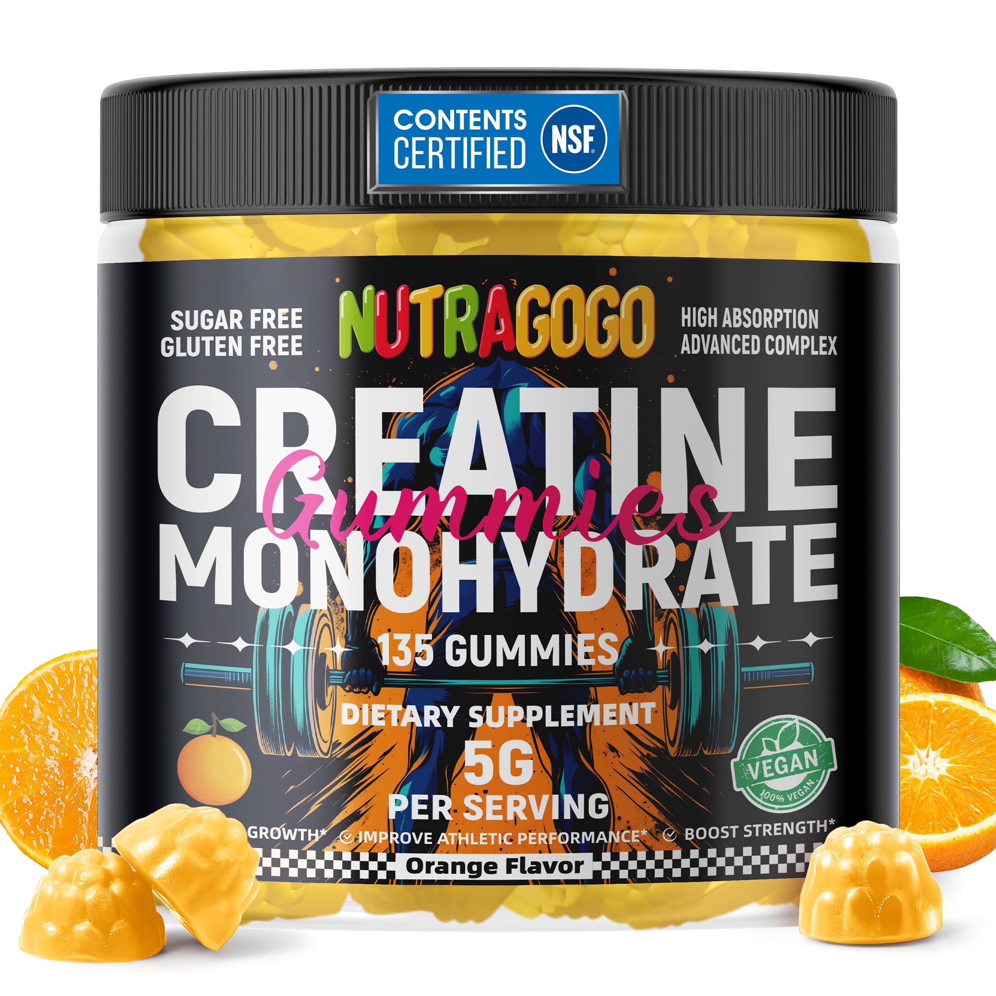 Nutragogo gomitas de creatina monohidrato, porción de 5 g para energía durante entrenamientos.