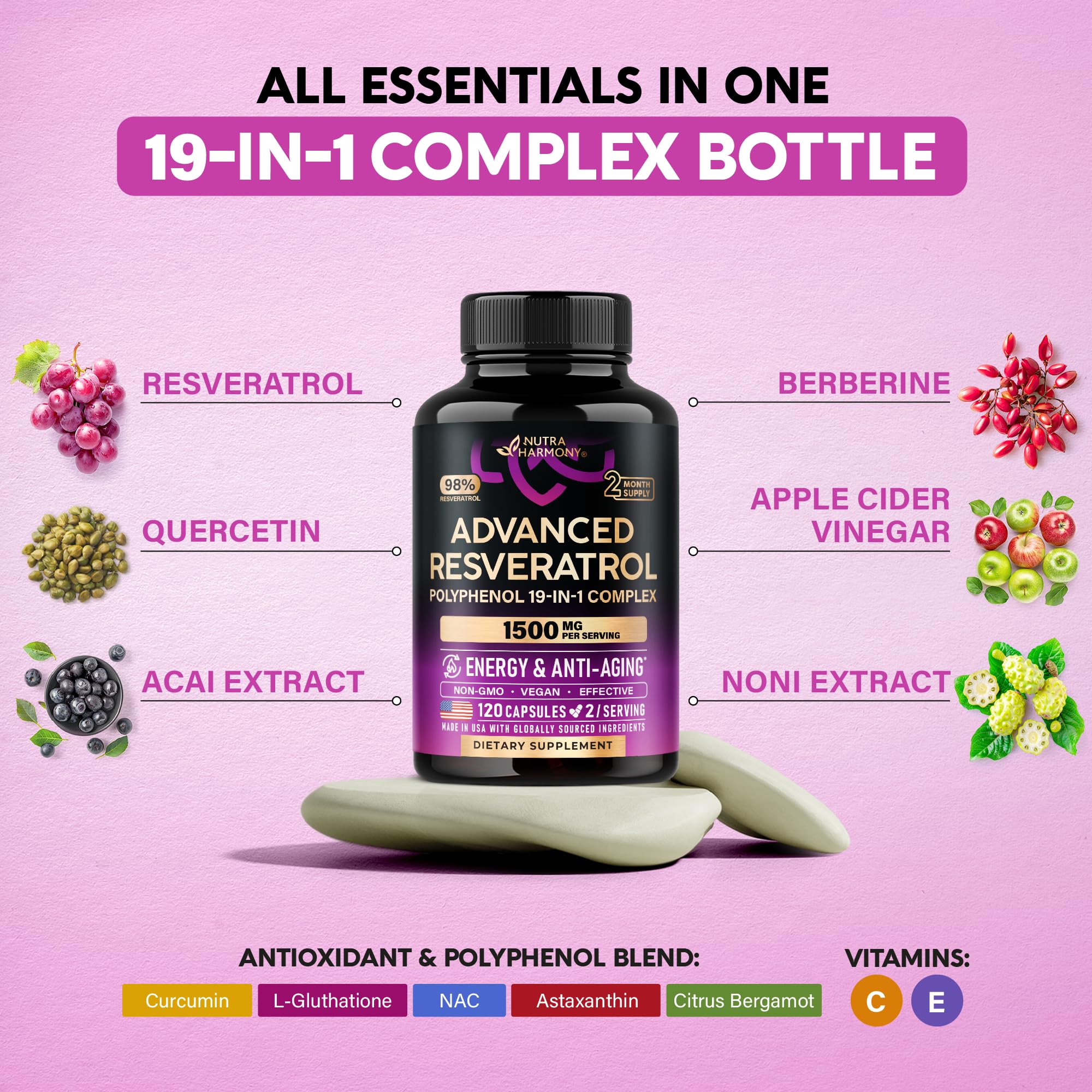 NUTRAHARMONY Acai y polifenoles, apoyo antioxidante natural.