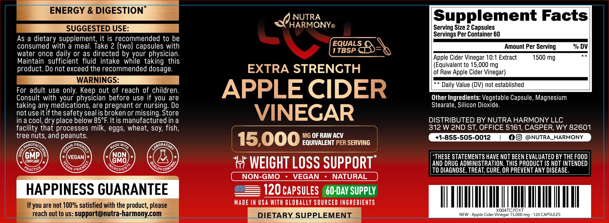 Nutraharmony ACV cápsulas - cápsulas de forma fácil de tragar.