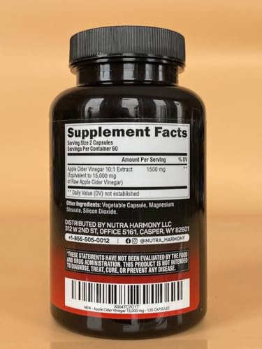 Nutraharmony ACV cápsulas - etiqueta legible con dosis diaria conveniente.