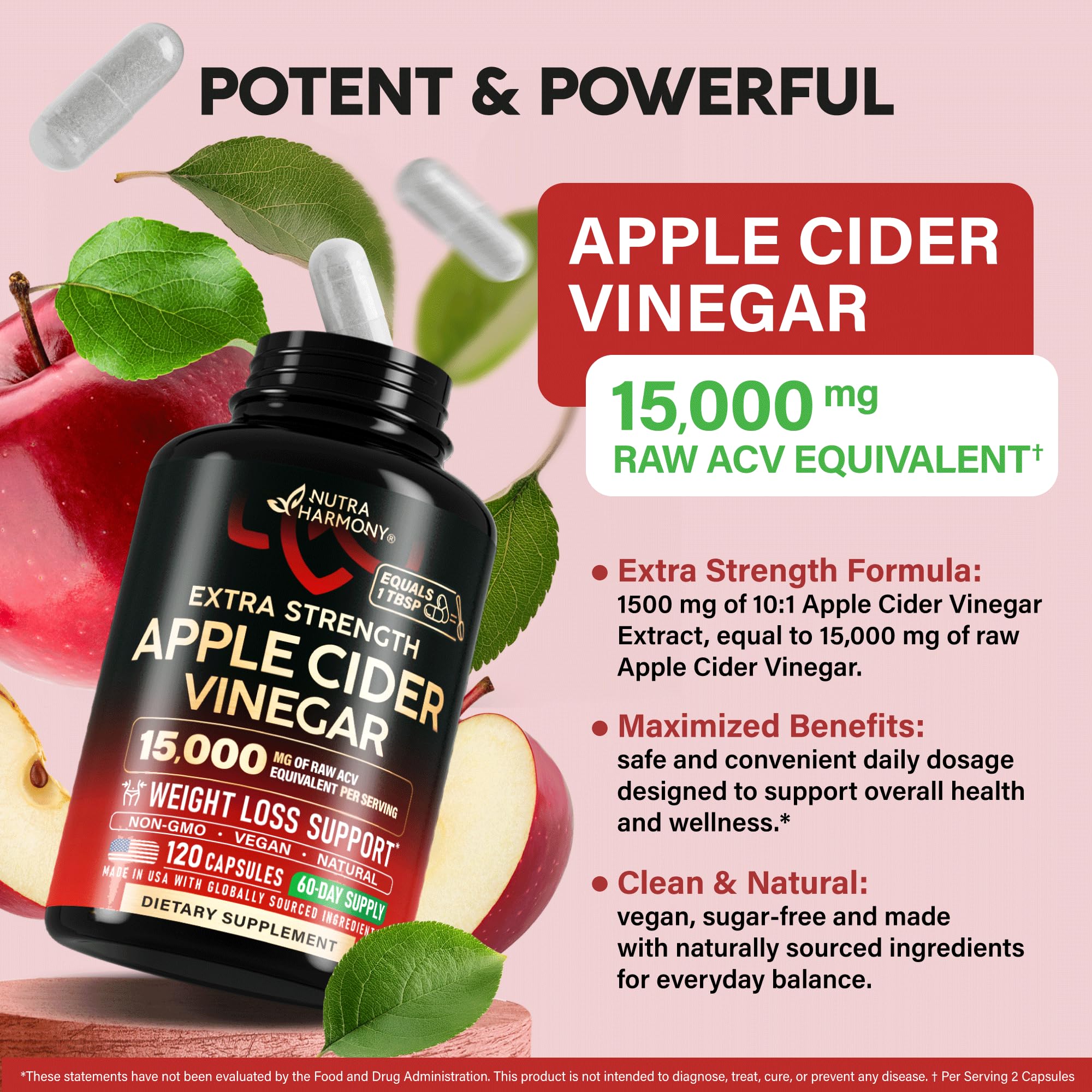 Nutraharmony ACV cápsulas - textura suave para tomar cada día.