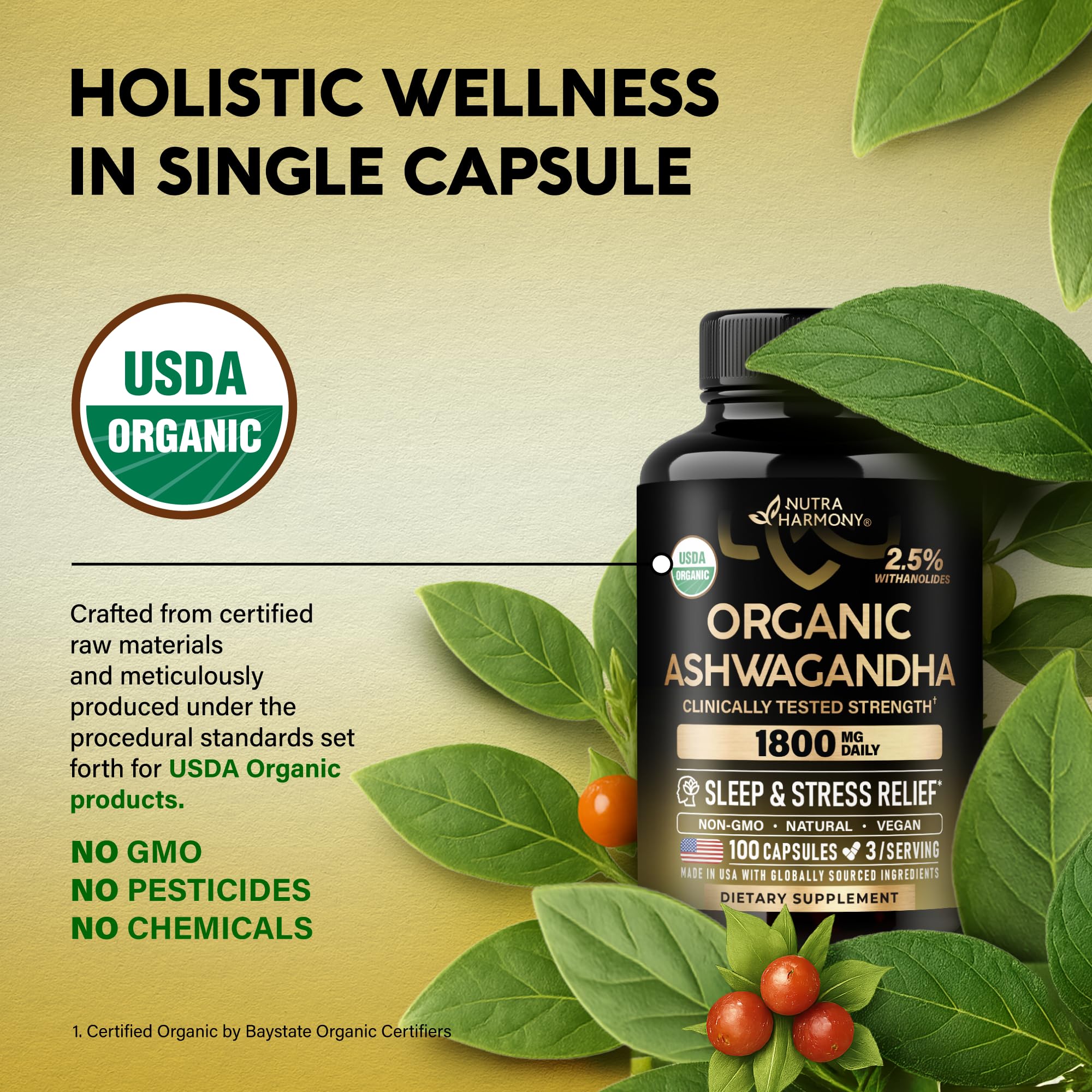Nutraharmony Ashwagandha frasco: fácil acceso para dosis diarias.