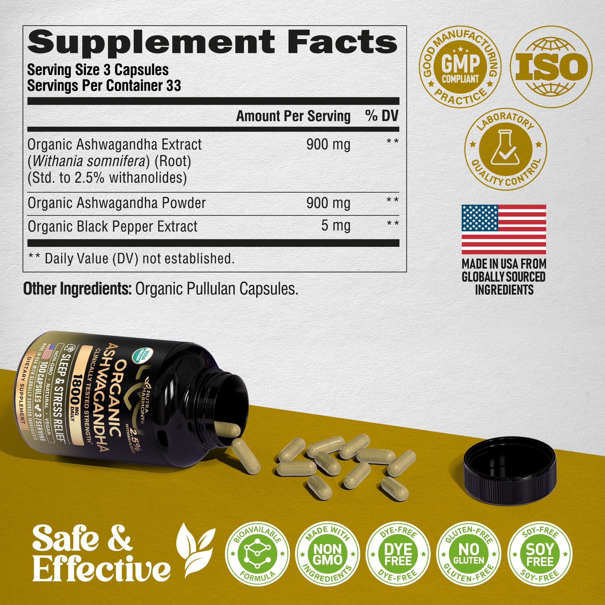 Nutraharmony Ashwagandha dosis diaria: posible apoyo para la respuesta al estrés.