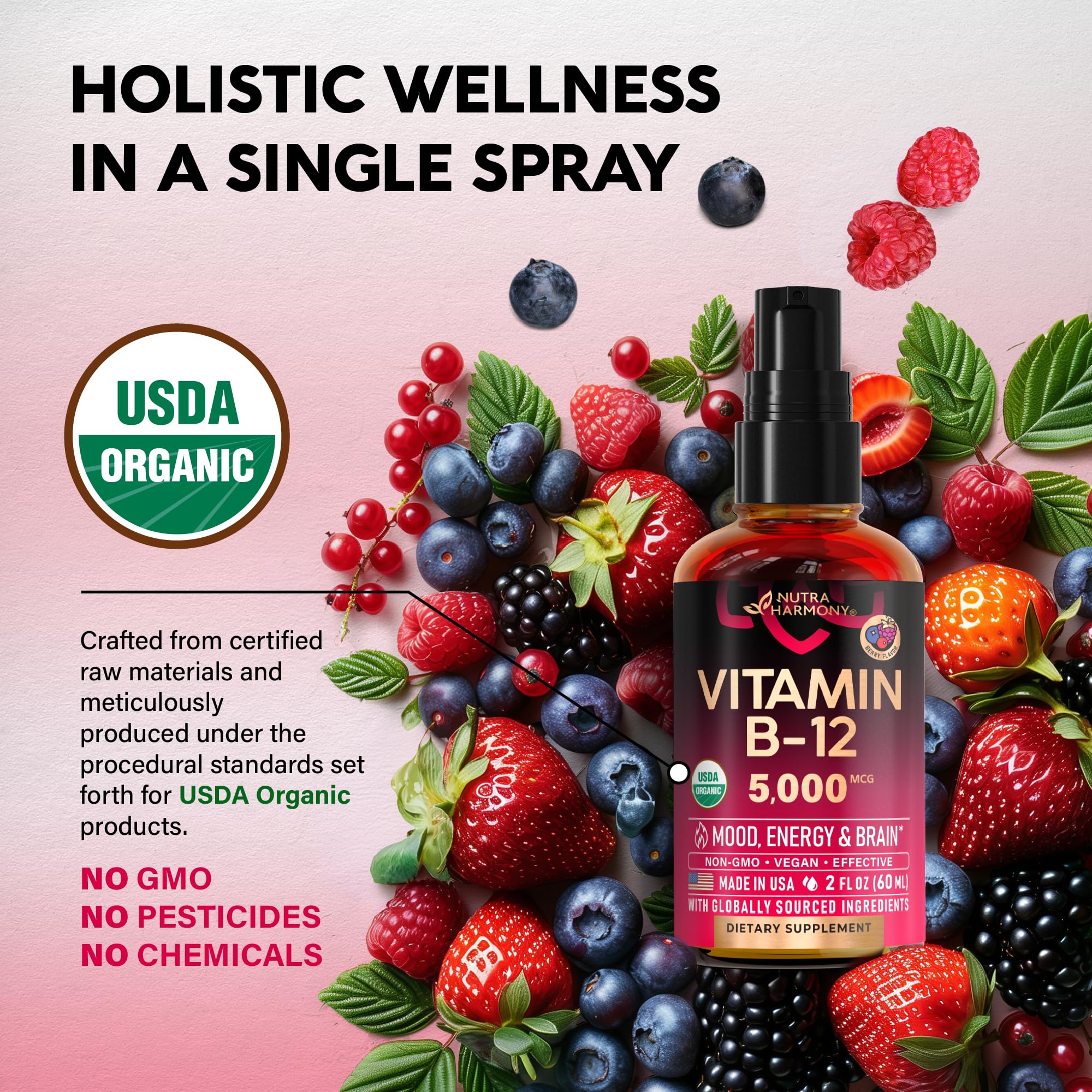 NutraHarmony B12 spray 5000mcg: absorción sublingual rápida en cada gota