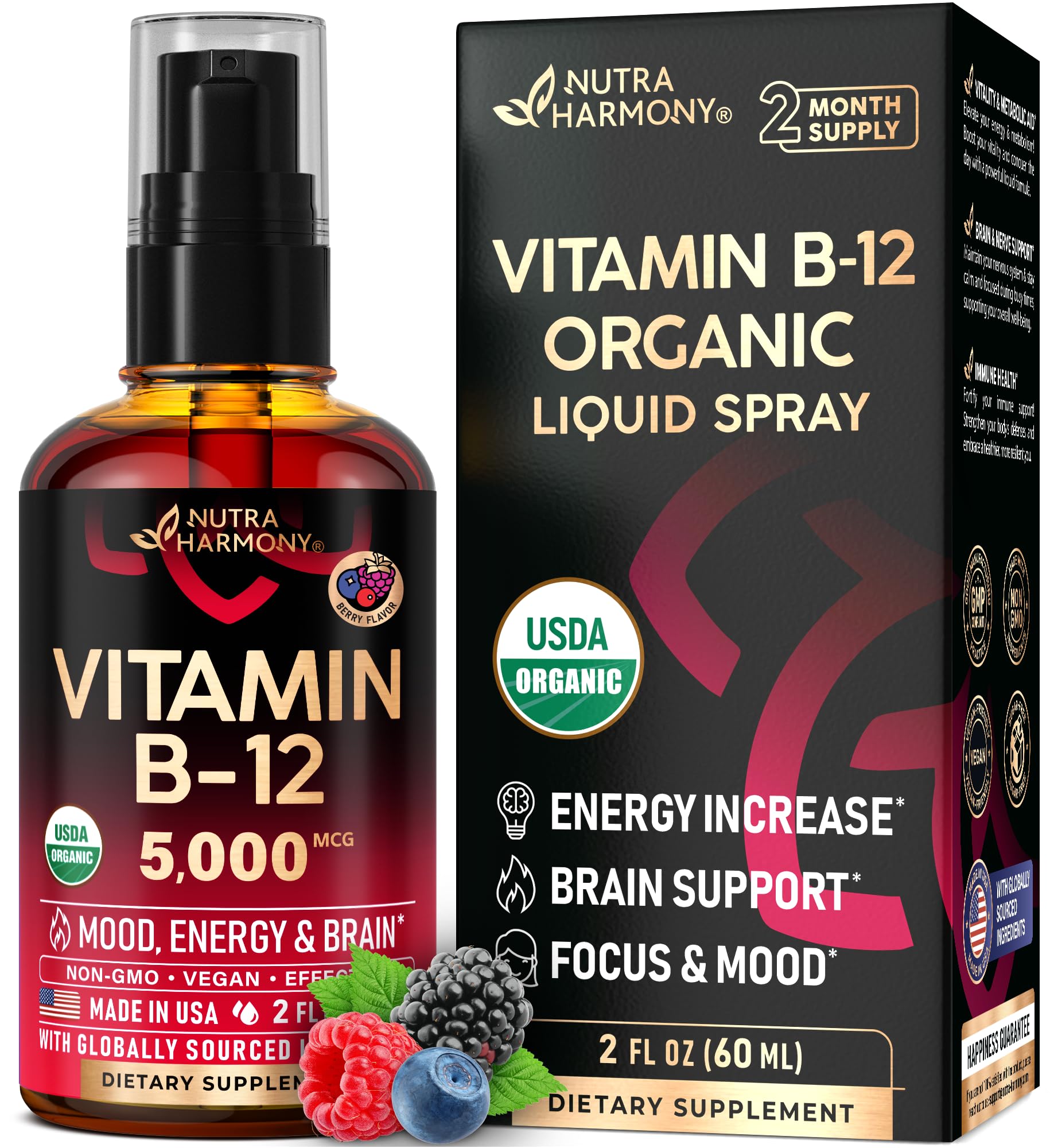 NutraHarmony B12 spray 5000mcg: aplicación sublingual rápida para energía diaria