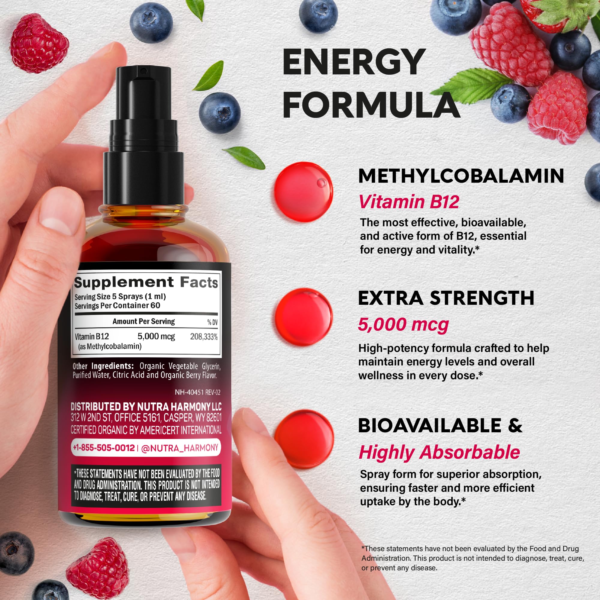 NutraHarmony B12 spray 5000mcg: aroma a mezcla de frutos rojos deliciosos