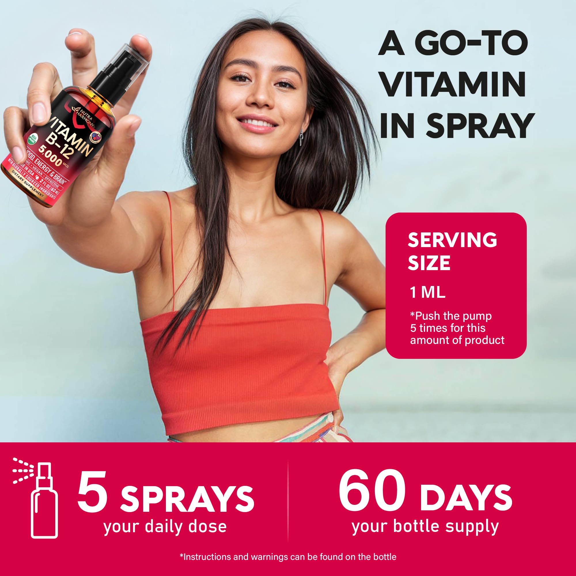 NutraHarmony B12 spray 5000mcg: dosis diaria sencilla para bienestar