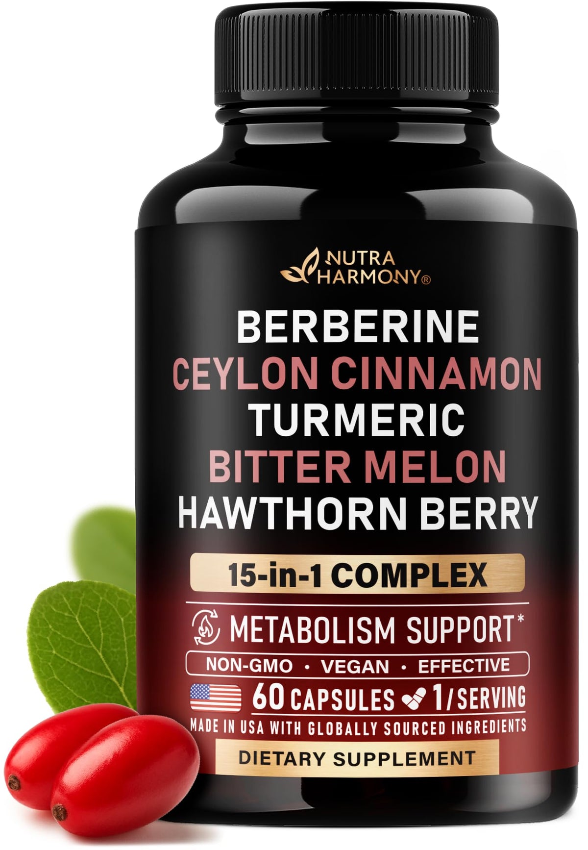 NUTRAHARMONY Berberina con Canela de Ceilán, cápsulas para apoyo metabólico diario.