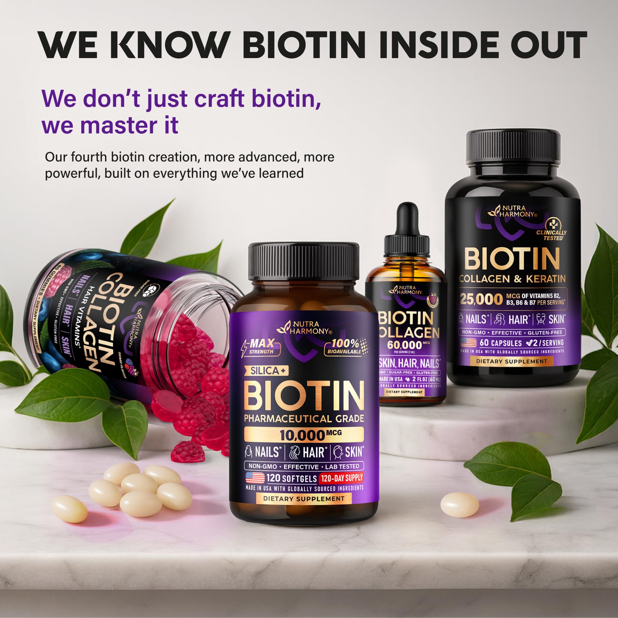 NutraHarmony Biotina, absorción rápida y digestión suave.