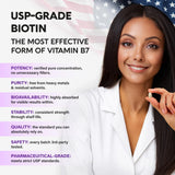 NutraHarmony Biotina, fabricado en USA, estándares farmacéuticos de calidad.