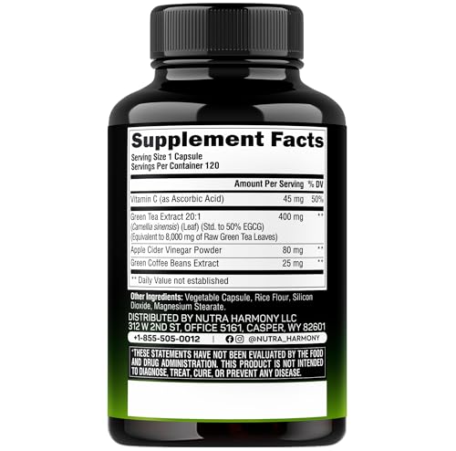 Nutraharmony cápsulas te verde, vista de cápsulas para energía sostenida.