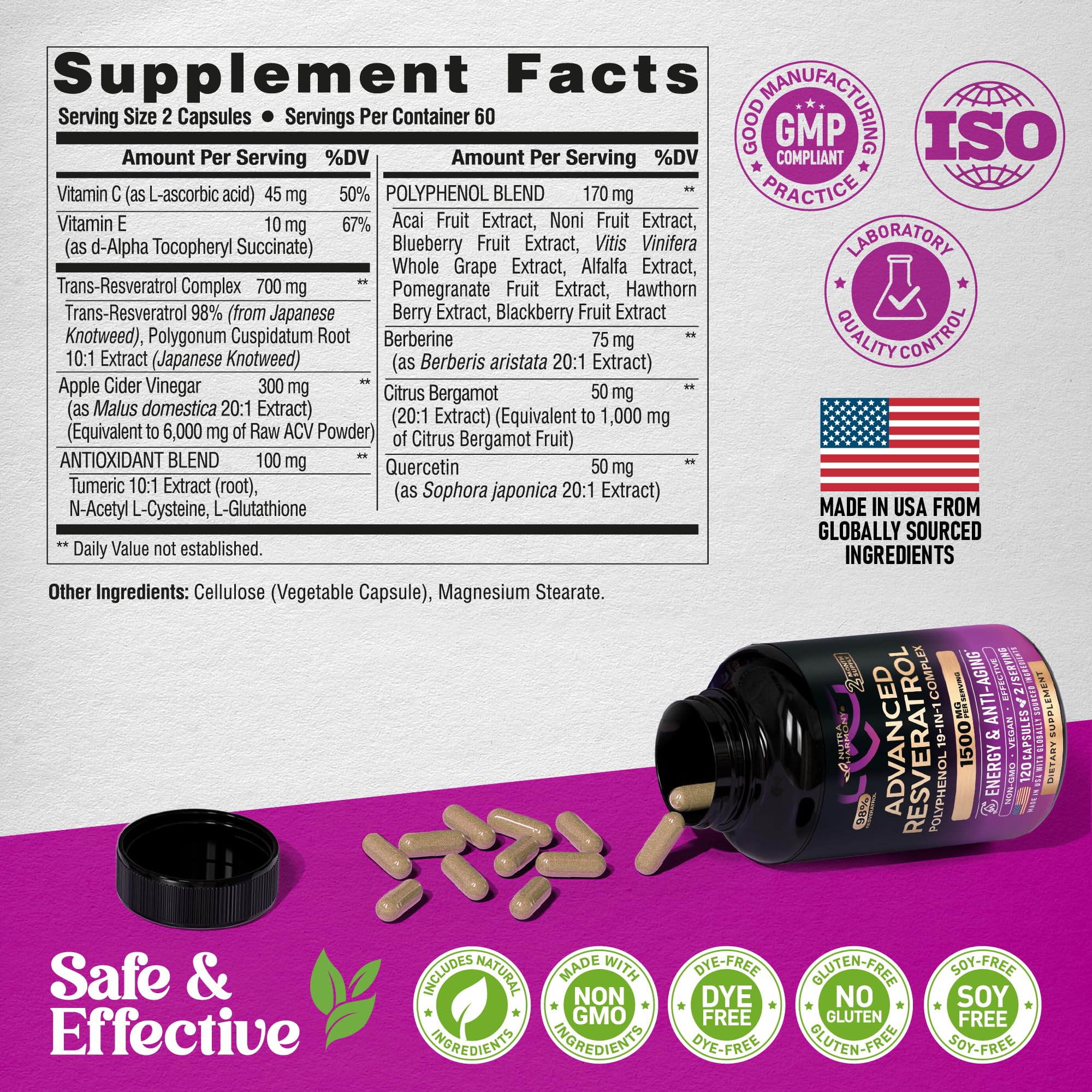 NUTRAHARMONY Envase de 120 cápsulas, dosis diaria sencilla.