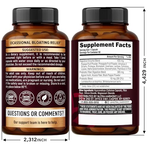 NUTRAHARMONY Enzimas Digestivas, dosis diaria para facilitar la digestión de comidas pesadas.