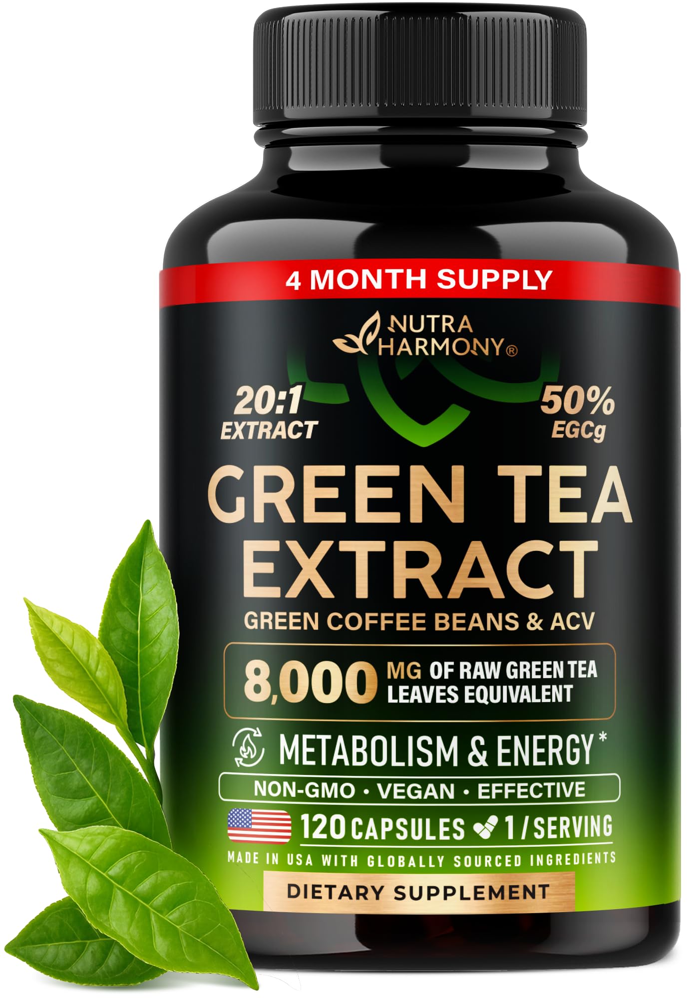 NUTRAHARMONY Extracto de té verde 50% ECGC 20:1 para energía diaria