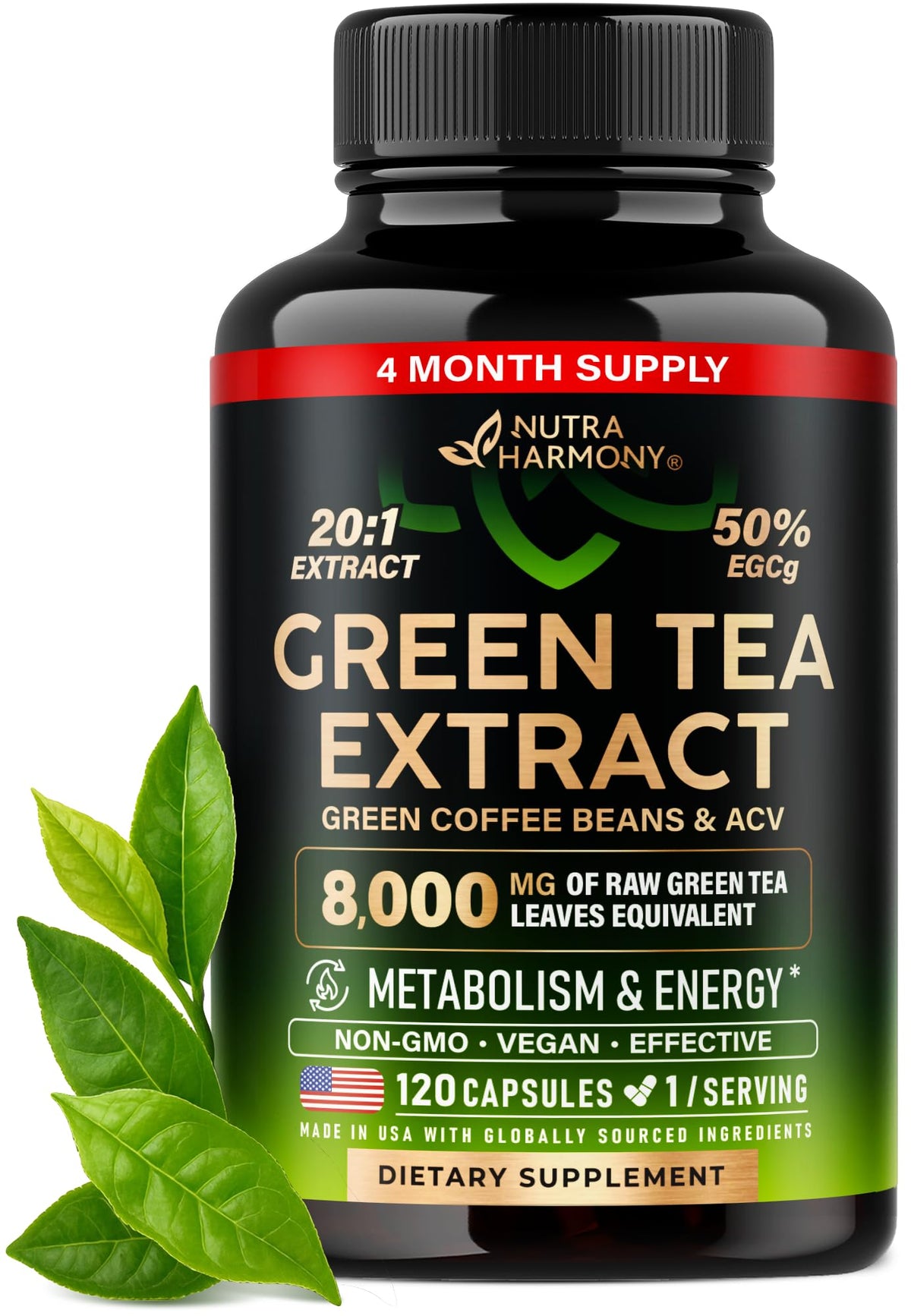 NUTRAHARMONY Extracto de té verde 50% ECGC 20:1 para energía diaria