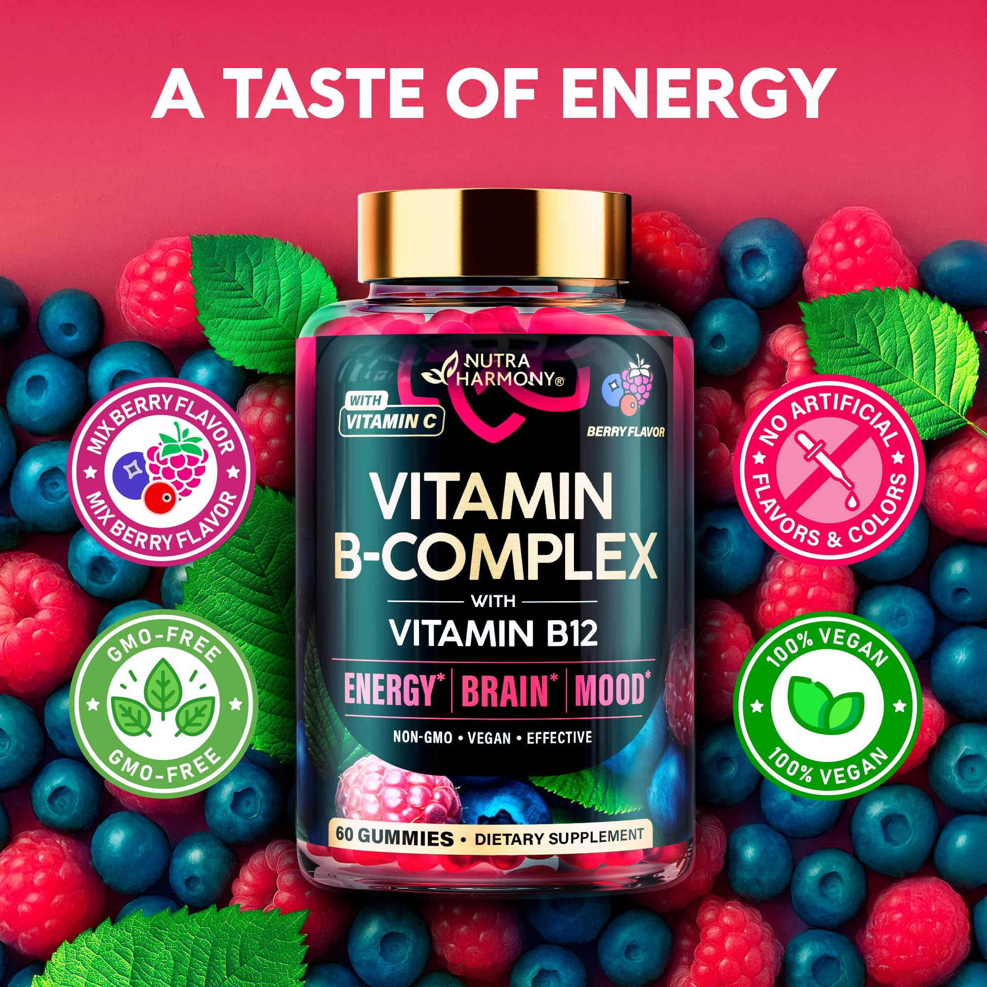 Gomitas veganas de NUTRAHARMONY con sabor frambuesa.