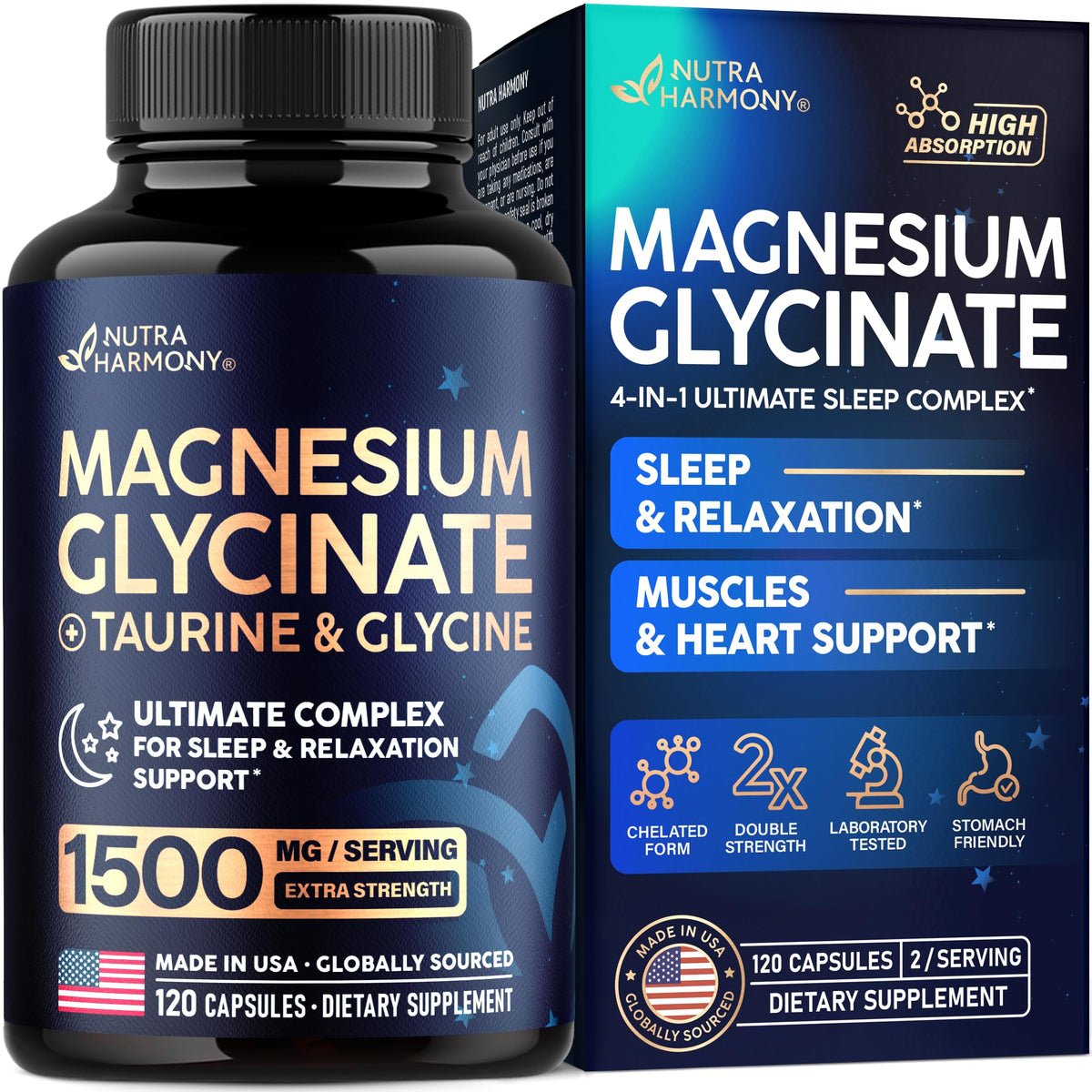 NutraHarmony Magnesio Glicinato: cápsulas para relajación diaria.