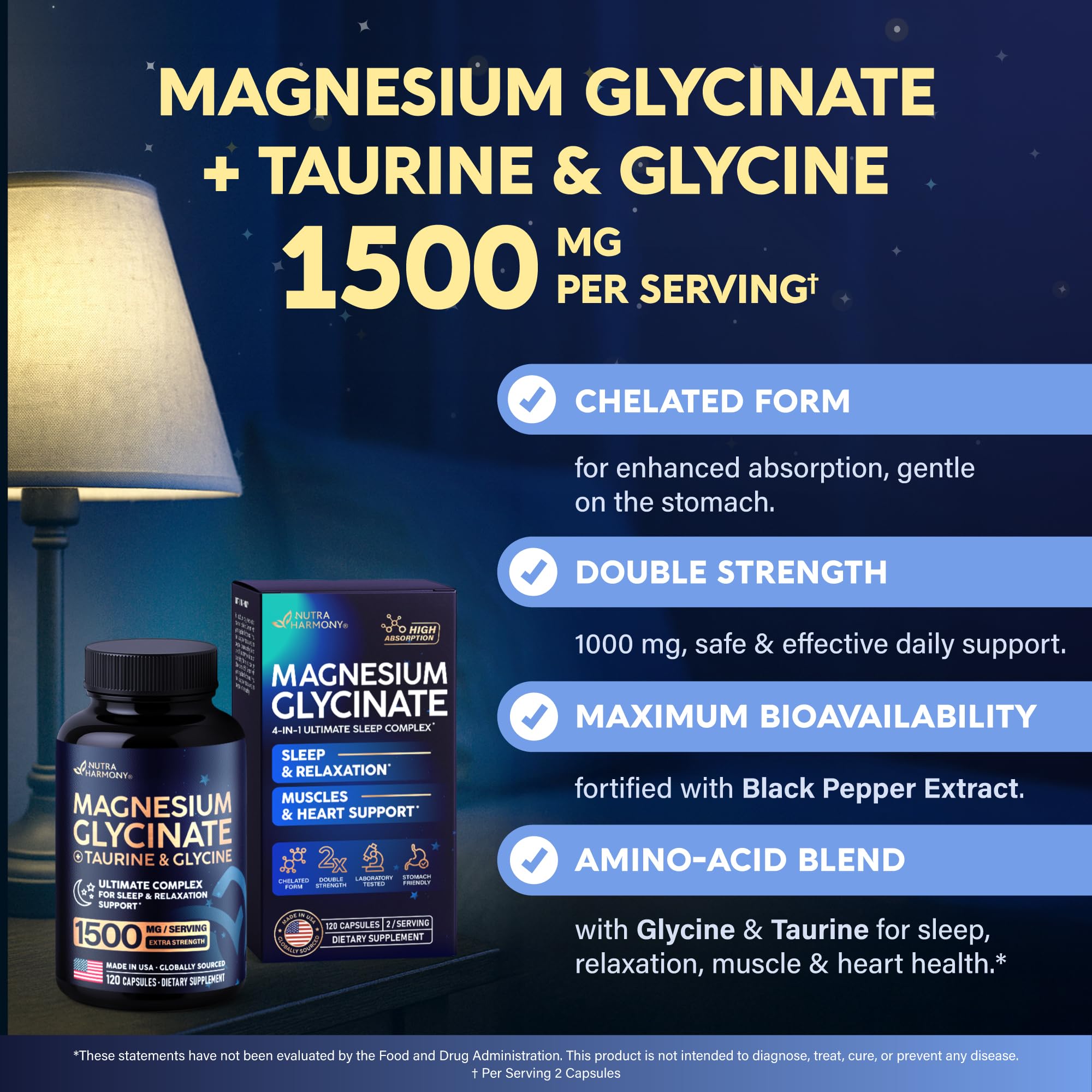 NutraHarmony Magnesio Glicinato: extracto de pimienta negra para mejor absorción.