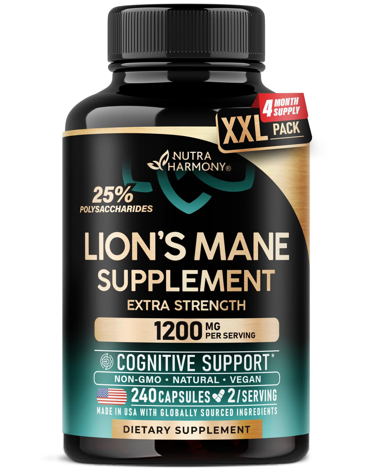NUTRAHARMONY Melena de León cápsulas, dosis 1200 mg para enfoque diario.