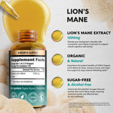 NutraHarmony Melena de León líquido, sello USDA Orgánica y fórmula vegana.