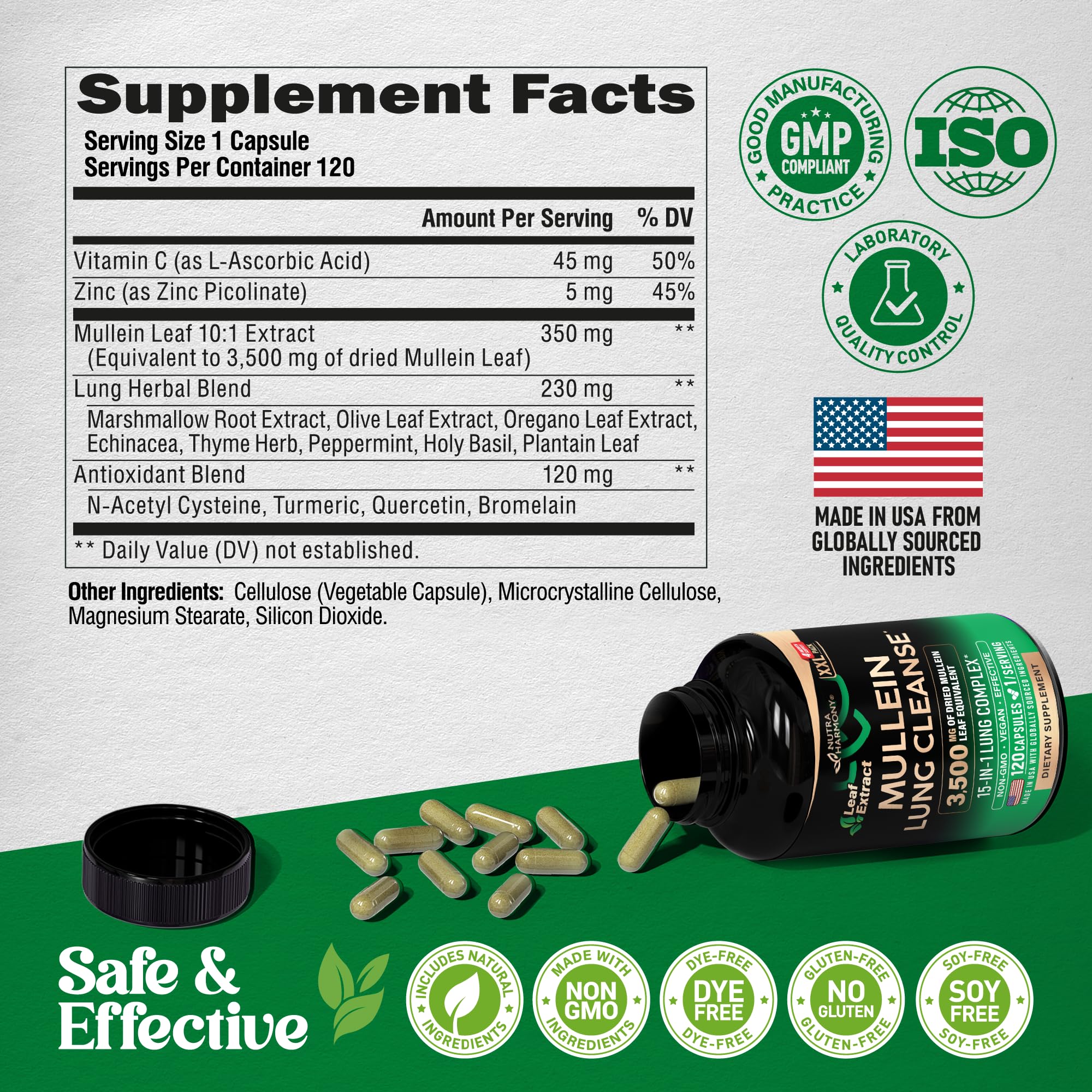 NUTRAHARMONY Mullein Capsules, apoyo bronquial suave para aire claro.