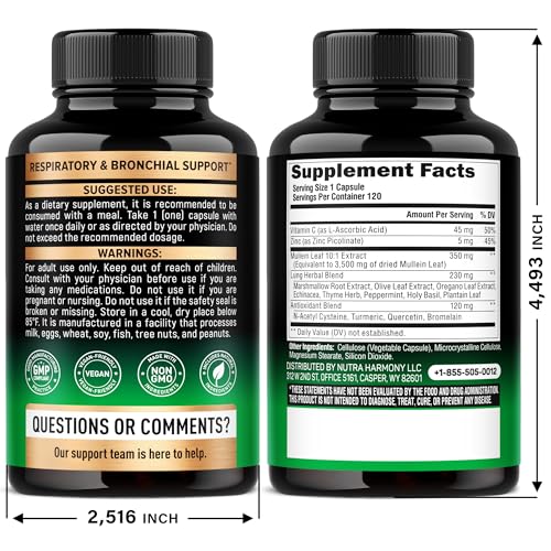 NUTRAHARMONY Mullein Capsules, etiqueta clara para uso diario y lectura rápida.