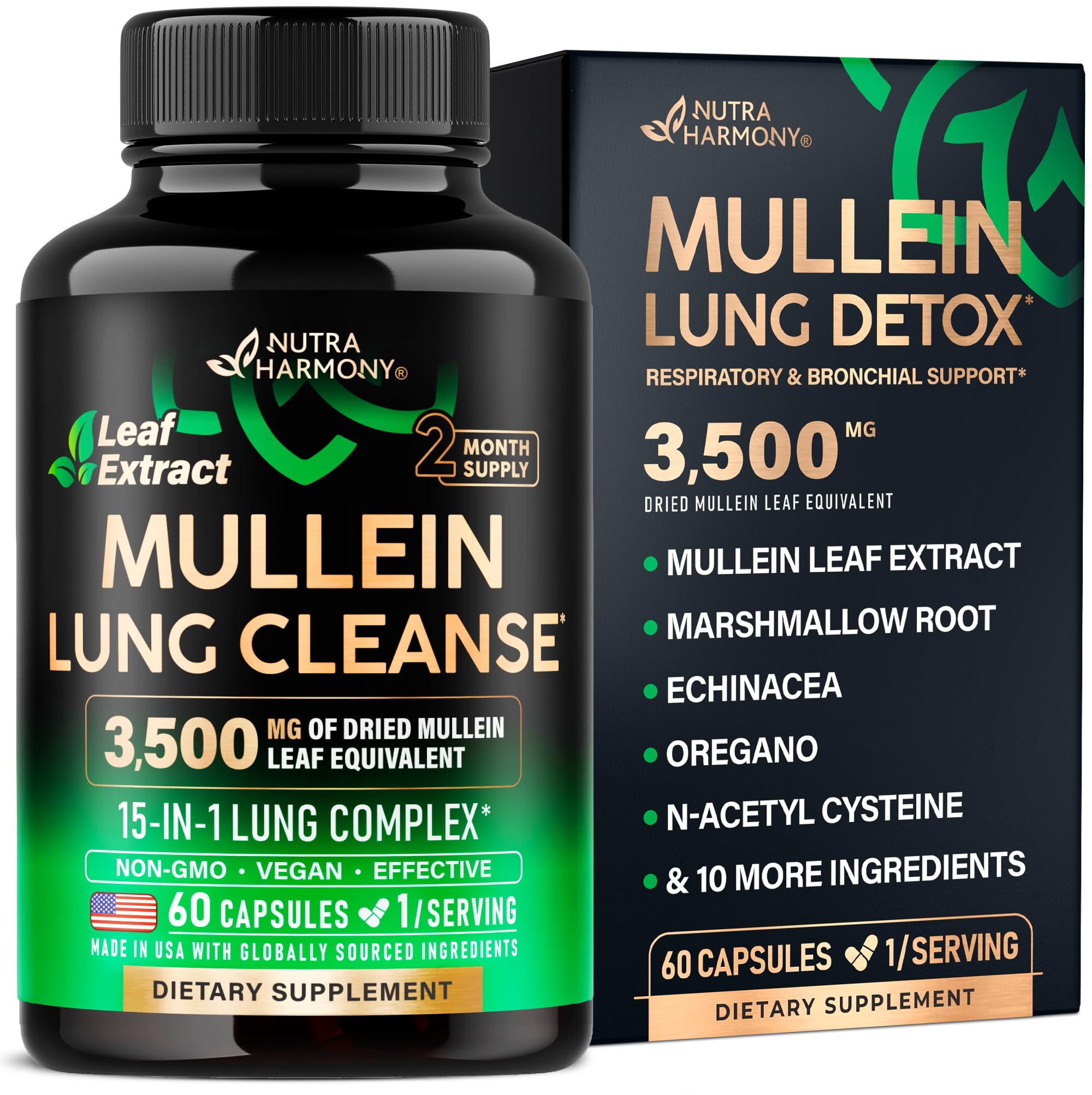 NUTRAHARMONY Detox Pulmones, bote para apoyo suave de la respiración diaria.