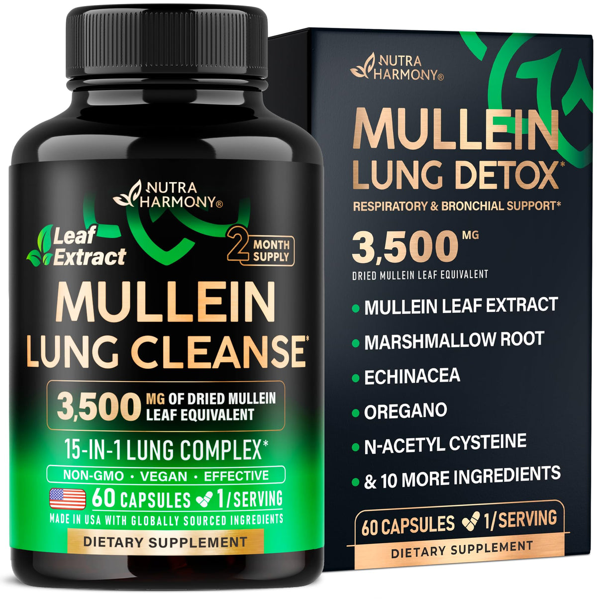 NUTRAHARMONY Detox Pulmones, bote para apoyo suave de la respiración diaria.