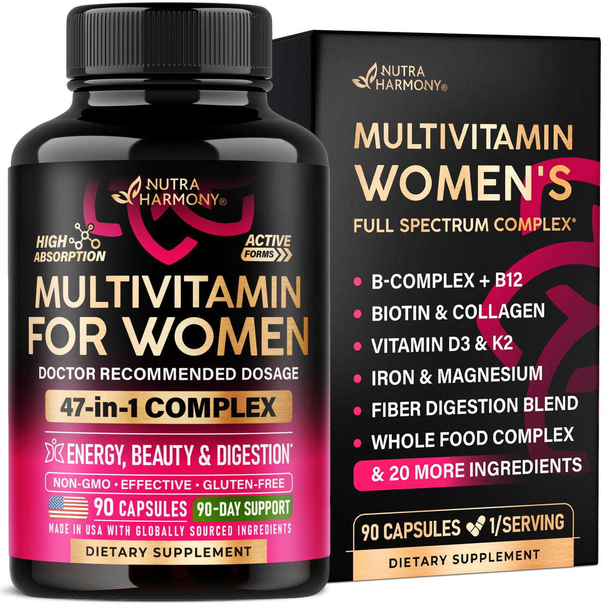 NutraHarmony multivitaminas para mujeres 47en1 cápsula diaria para energía y bienestar