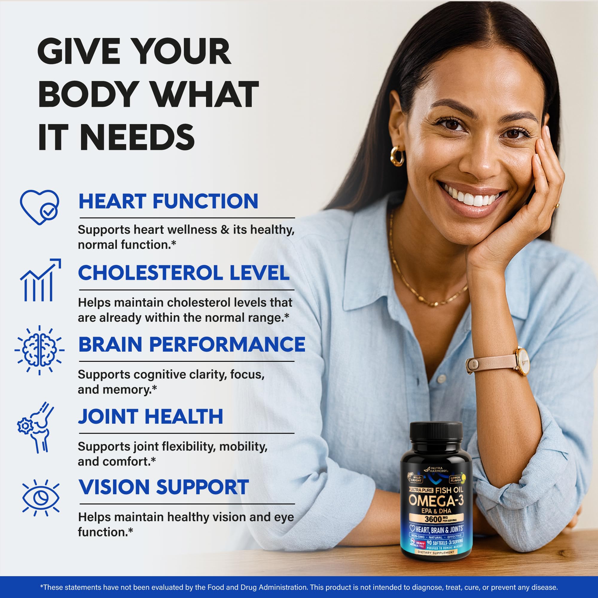 NutraHarmony Omega-3 ep-dha detalle: muestra EPA y DHA en la etiqueta.