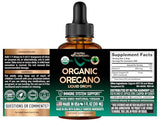 NutraHarmony Aceite de Orégano Orgánico, etiqueta detallada, garantiza calidad y pureza.