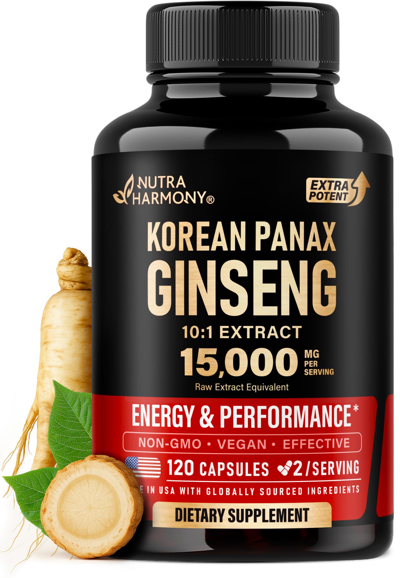 NUTRAHARMONY Panax Ginseng 15000mg cápsulas para energía sostenida.