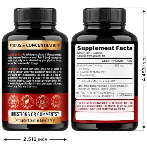 NUTRAHARMONY Panax Ginseng 15000mg frasco de cápsulas para uso diario.