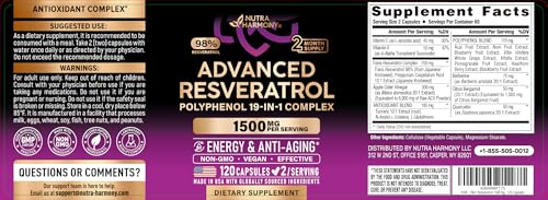 NUTRAHARMONY Resveratrol 19en1 con quercetina, defensa antioxidante.