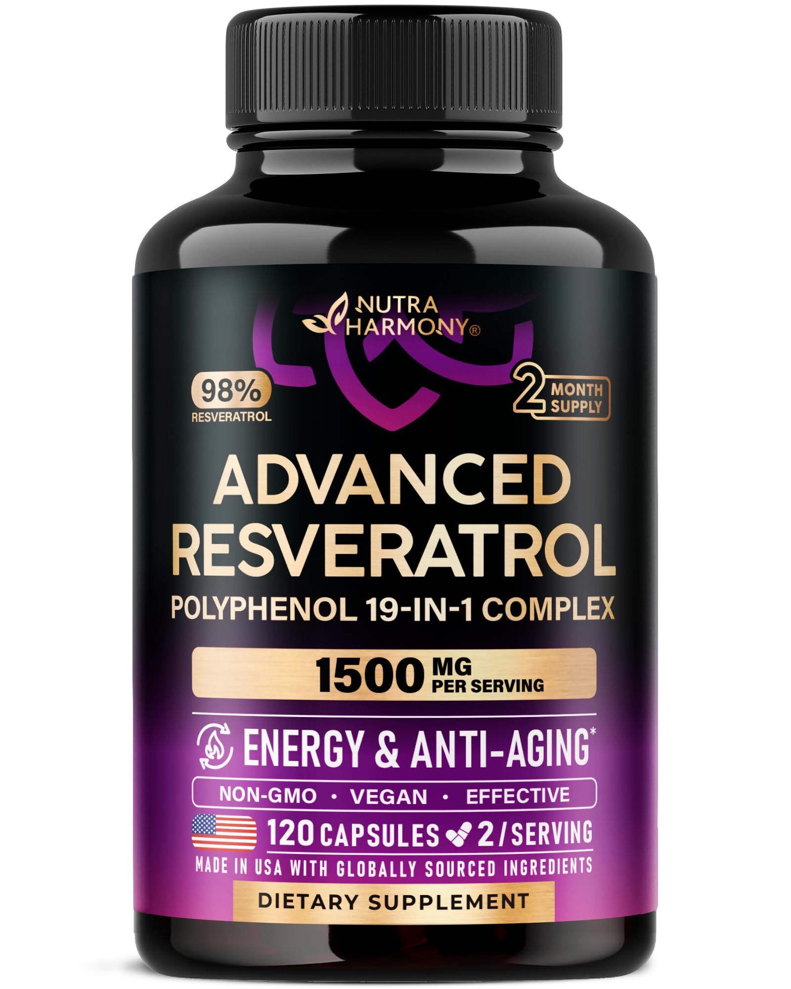 NUTRAHARMONY Resveratrol 19en1 cápsulas: antioxidantes para apoyo diario.