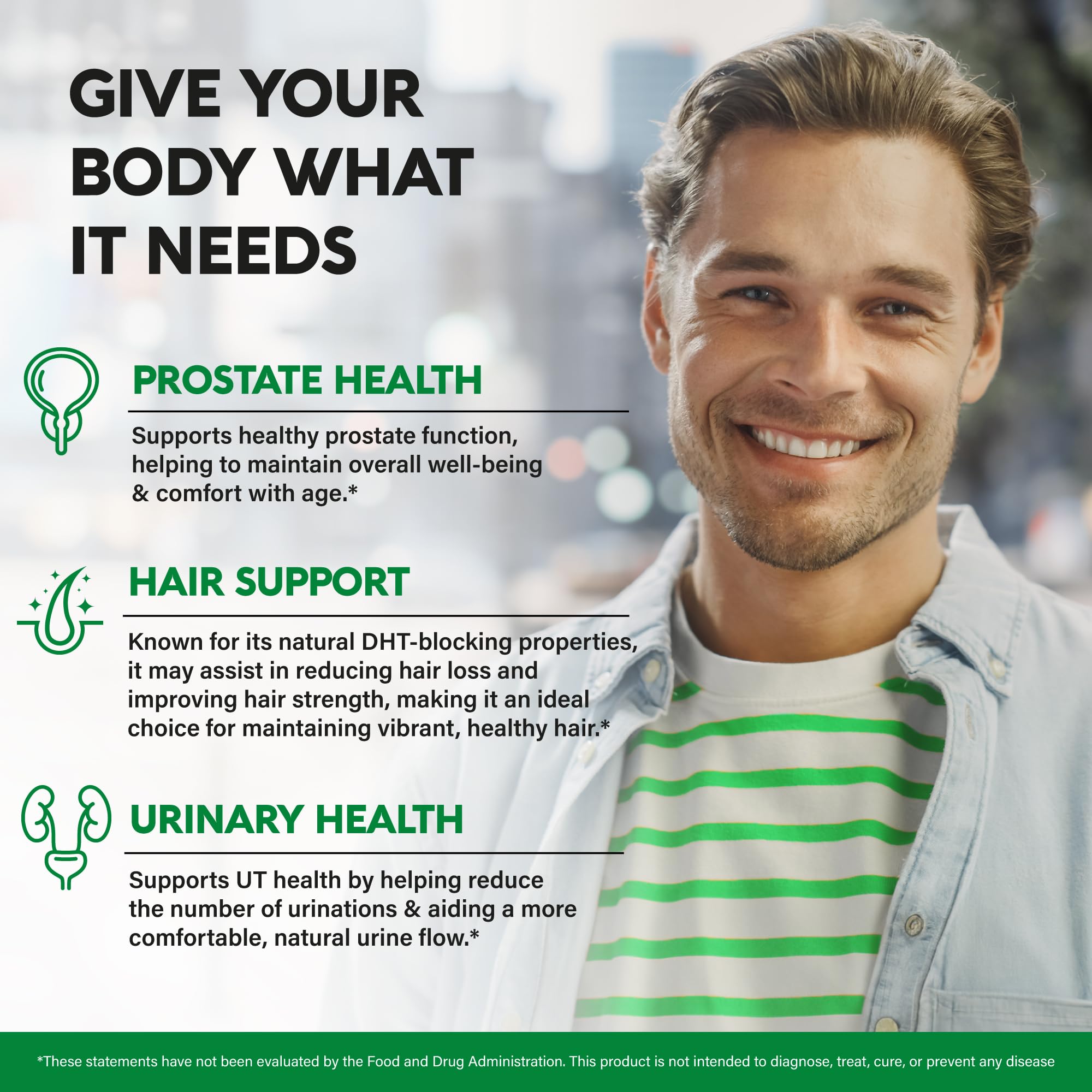 NutraHarmony Saw Palmetto: etiqueta frontal clara con lista de ingredientes clave.